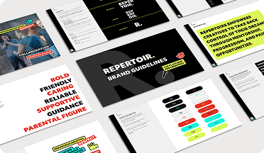 Repertoir brand guidelines spreads laid out in a grid